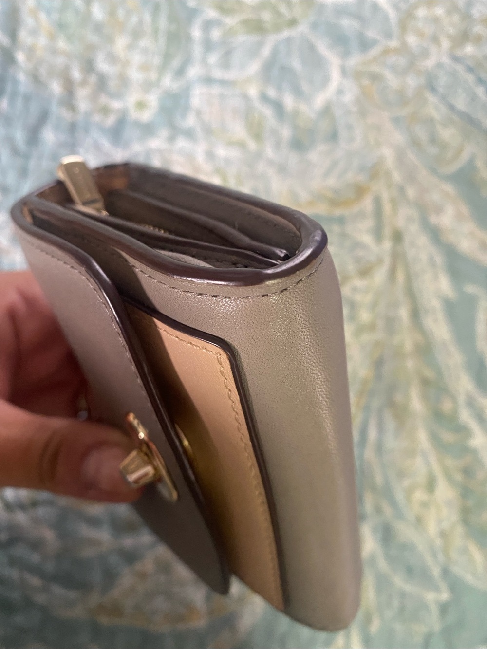 Coach Small Leather Wallet in Gray with Beige Accent - Picture 6 of 9
